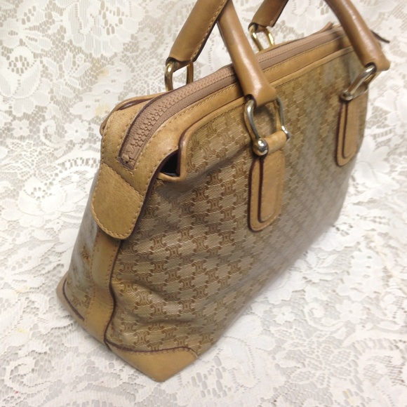 Celine,  Beige Macadam Handbag 12in x 7in x 4in - Picture 4 of 8